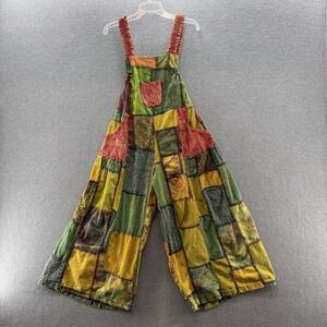 Gardenbelle Shop Jumpsuit Women OS Yellow Green Patchwork Wide Leg Boho Festival
